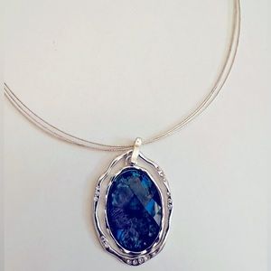 Charming Charlie Blue Purple Multi Colored Stone On Silver Wire Chain Necklace